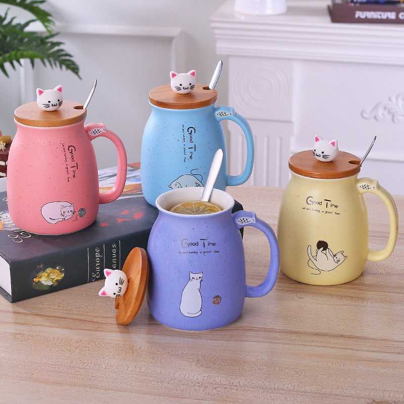 best cute cat mug with lid and spoon set