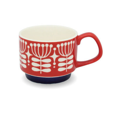 red flower Vintage Stackable Coffee Mugs