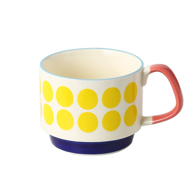 yellow dot Vintage Stackable Coffee Mugs