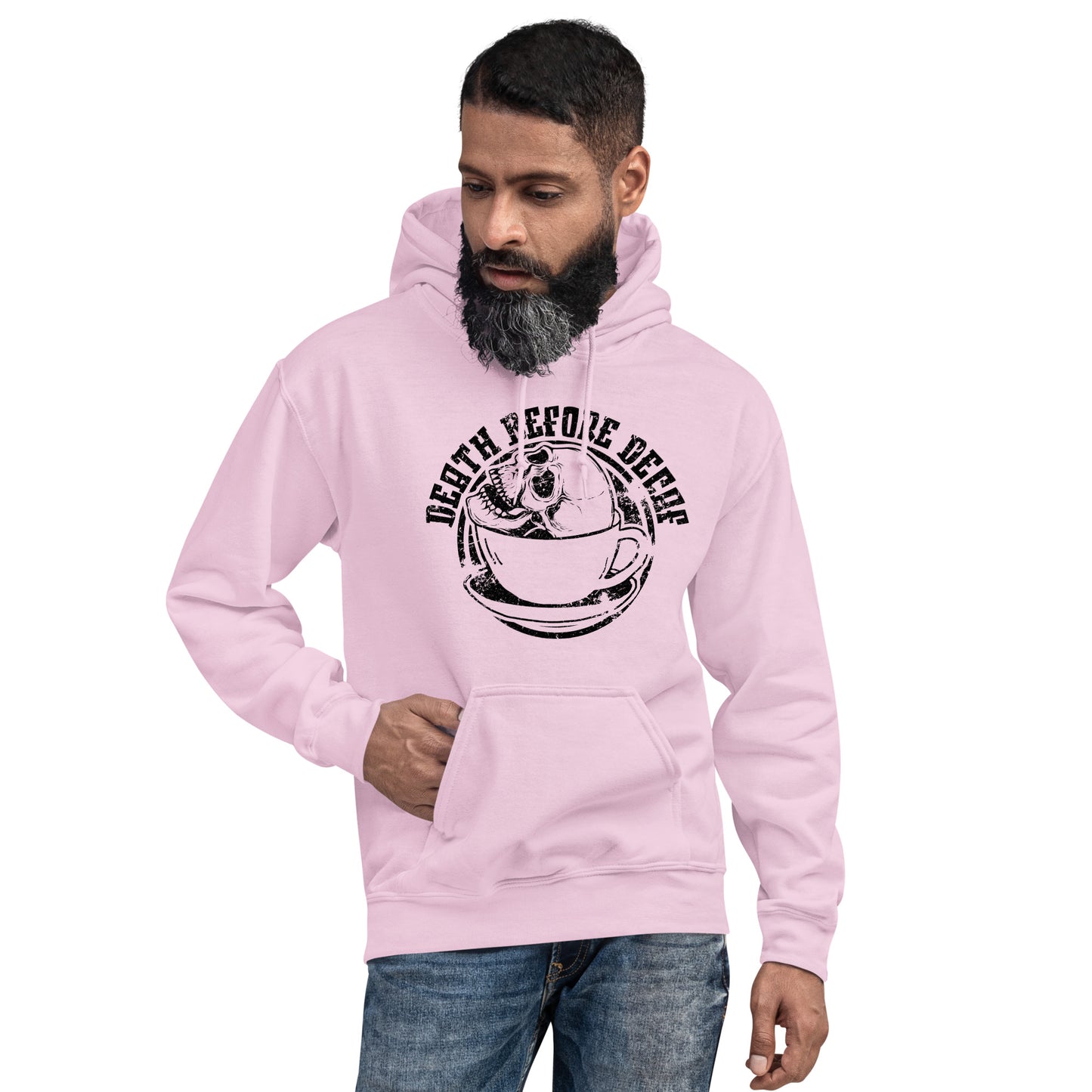 death before decaf graphic hoodie