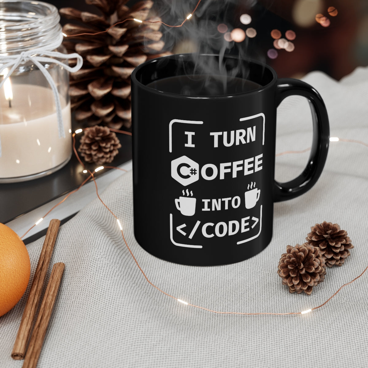 I turn coffee into code mug